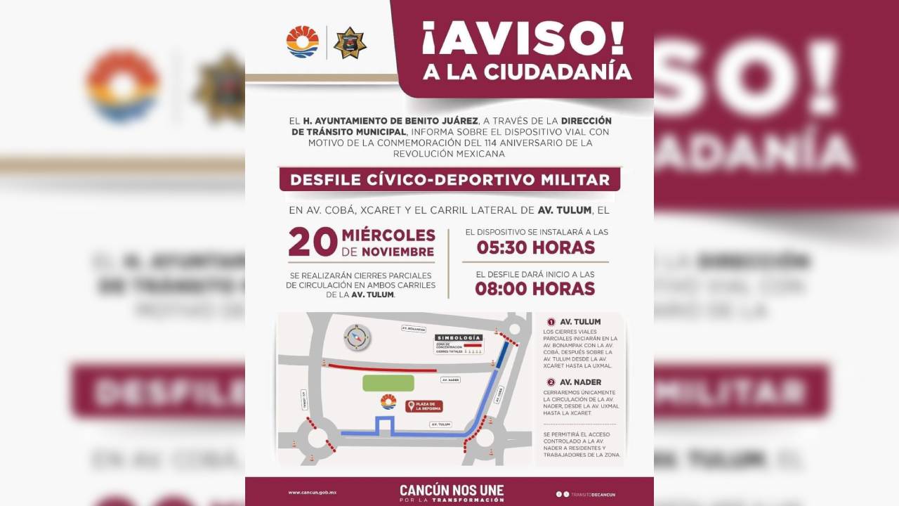 Aviso a la población por cierre de calles en el centro de Cancún por ...