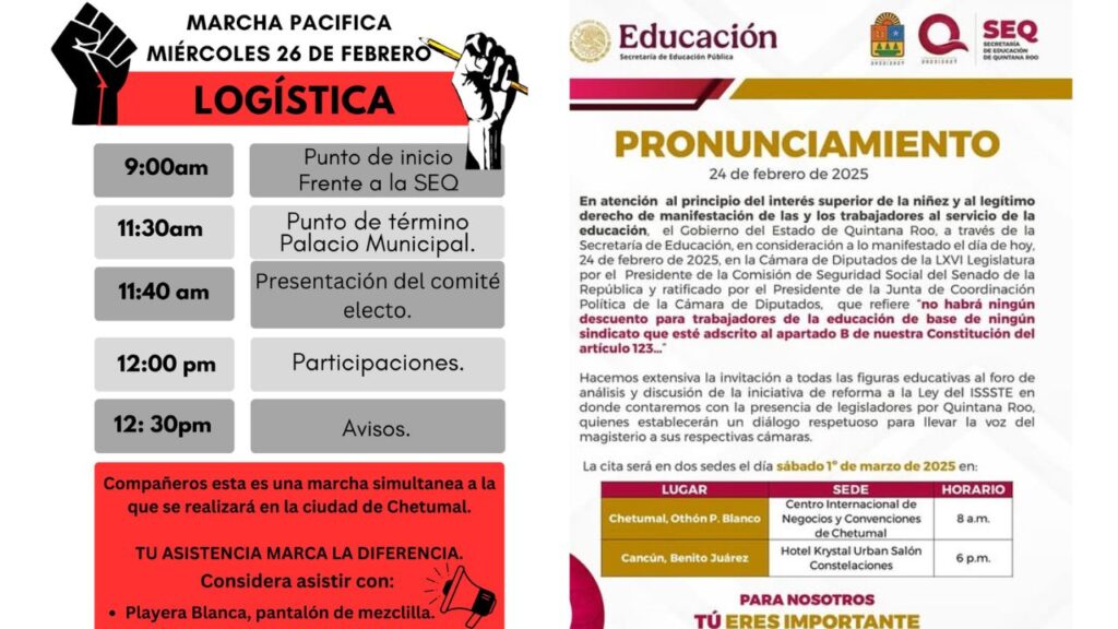 Docentes de Q. Roo convocan a nueva marcha contra reforma al Issste; suspenden clases mañana