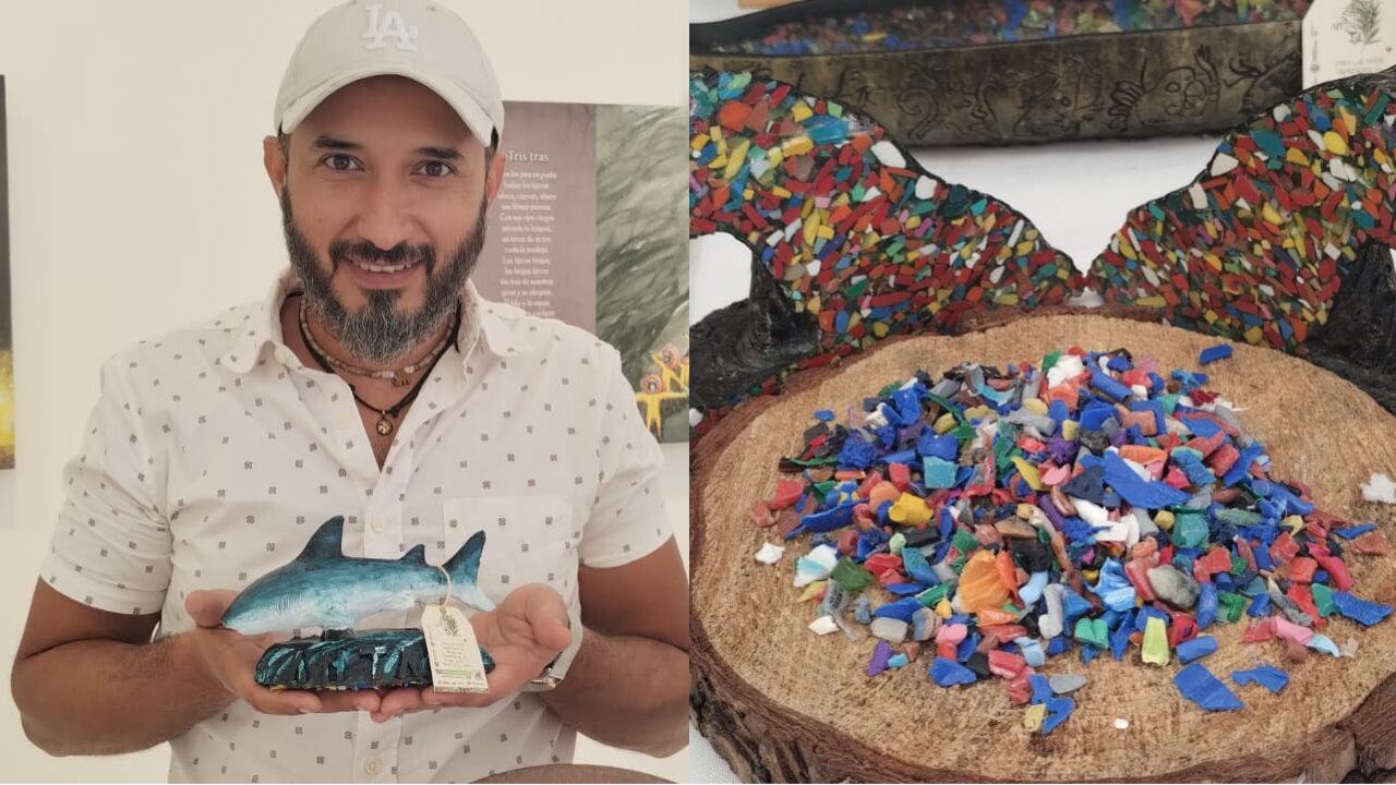 Artista de Playa del Carmen crea esculturas con plástico recuperado de reservas naturales.