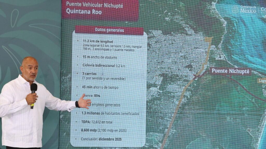 Puente Nichupté de Cancún ya tienen más del 85% de avance; se espera que abra en didiembre. Foto: SICT