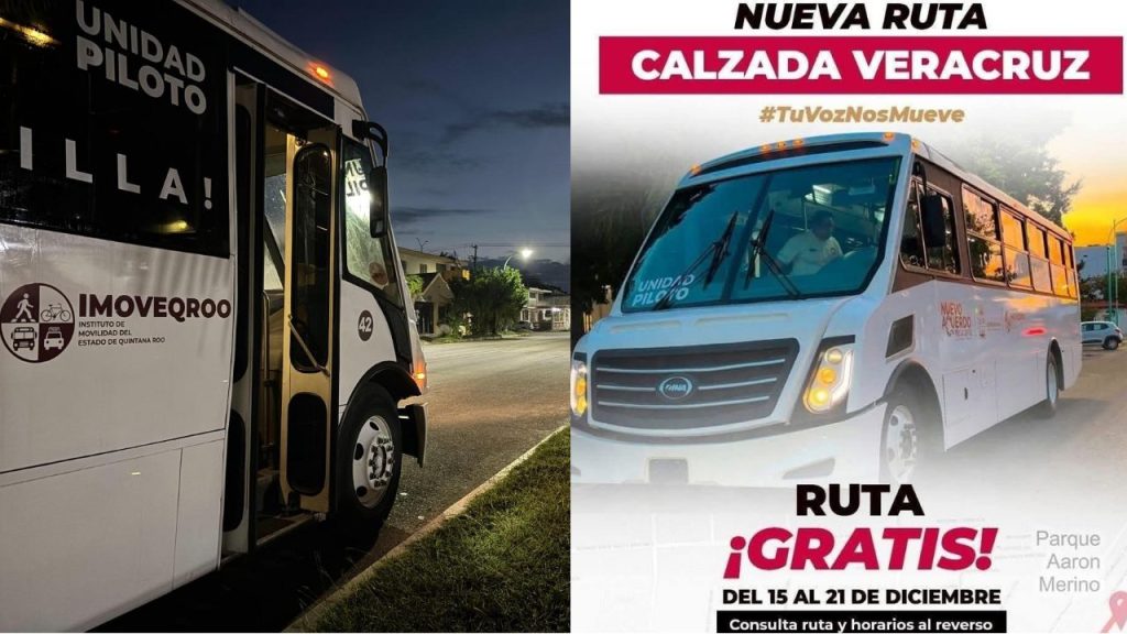 La Ruta Calzada Veracruz en Chetumal beneficiará a más de 35 mil personas con servicio gratuito del 15 al 21 de diciembre de 2025.