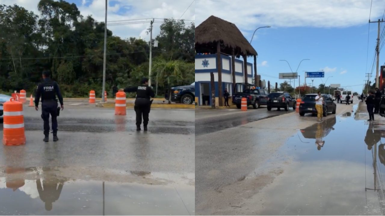 Cierran entrada de Cancún tras incendio de vehículos en el puesto carretero Cancún–Leona Vicario este domingo 22 de febrero.