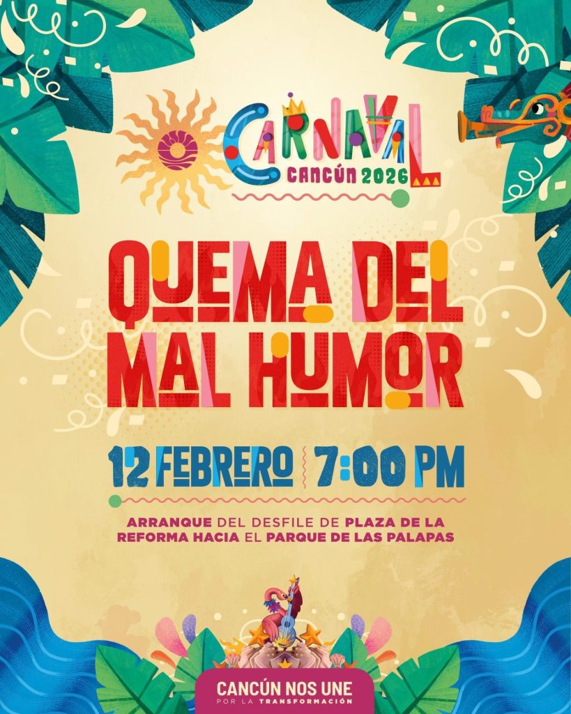 El Carnaval Cancún 2026 se realizará del 12 al 17 de febrero con entrada gratuita en tres sedes de la ciudad.