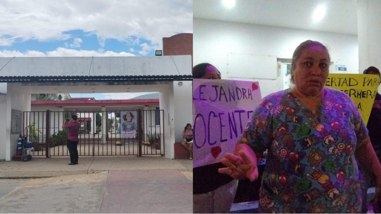 Personal de salud se manifestó ante la FGE en apoyo a enfermera detenida por el caso de alumnas de Playa del Carmen intoxicadas con "dulces".
