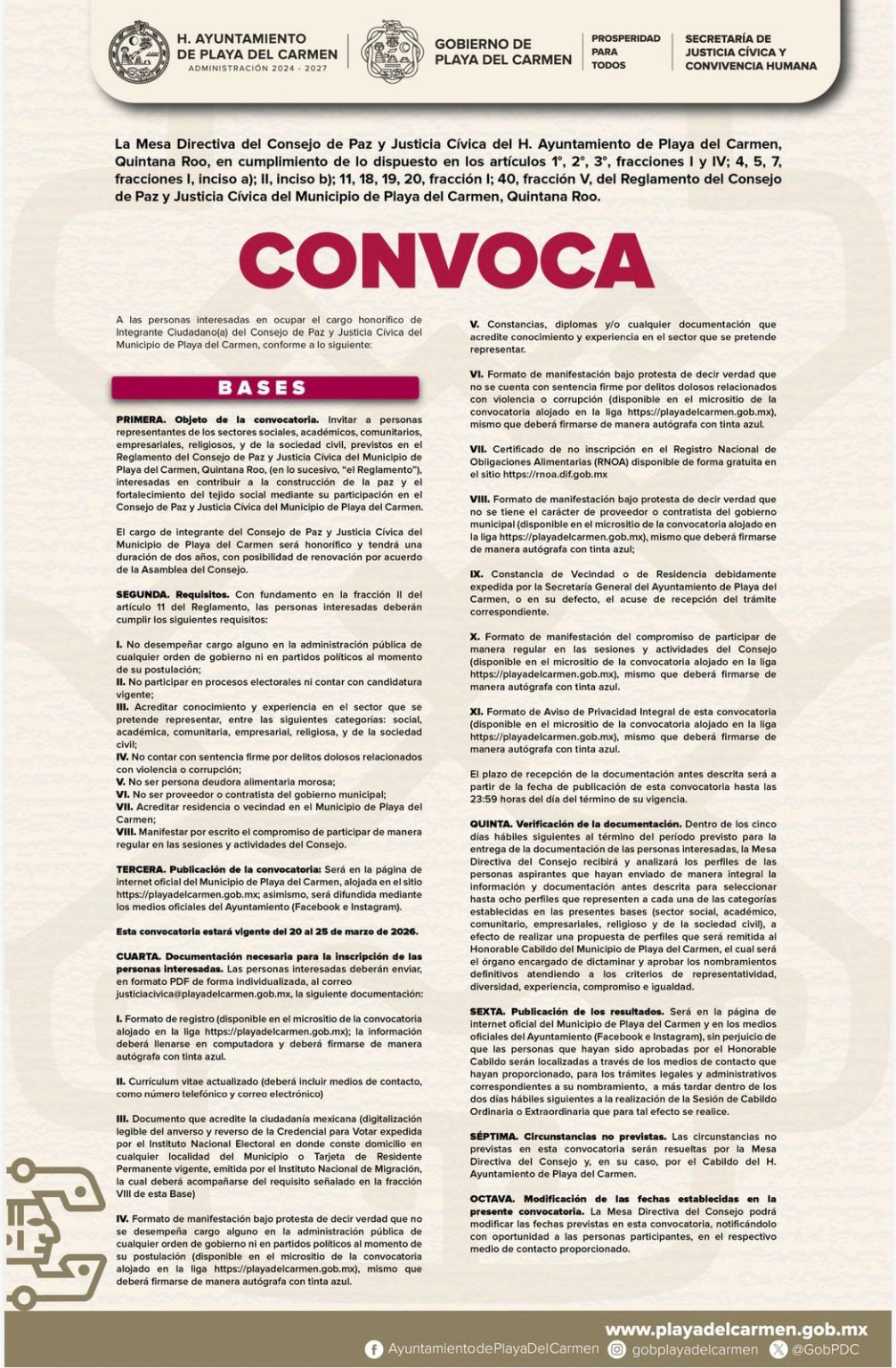 Abre convocatoria para el Consejo de Paz y Justicia Cívica de Playa del ...