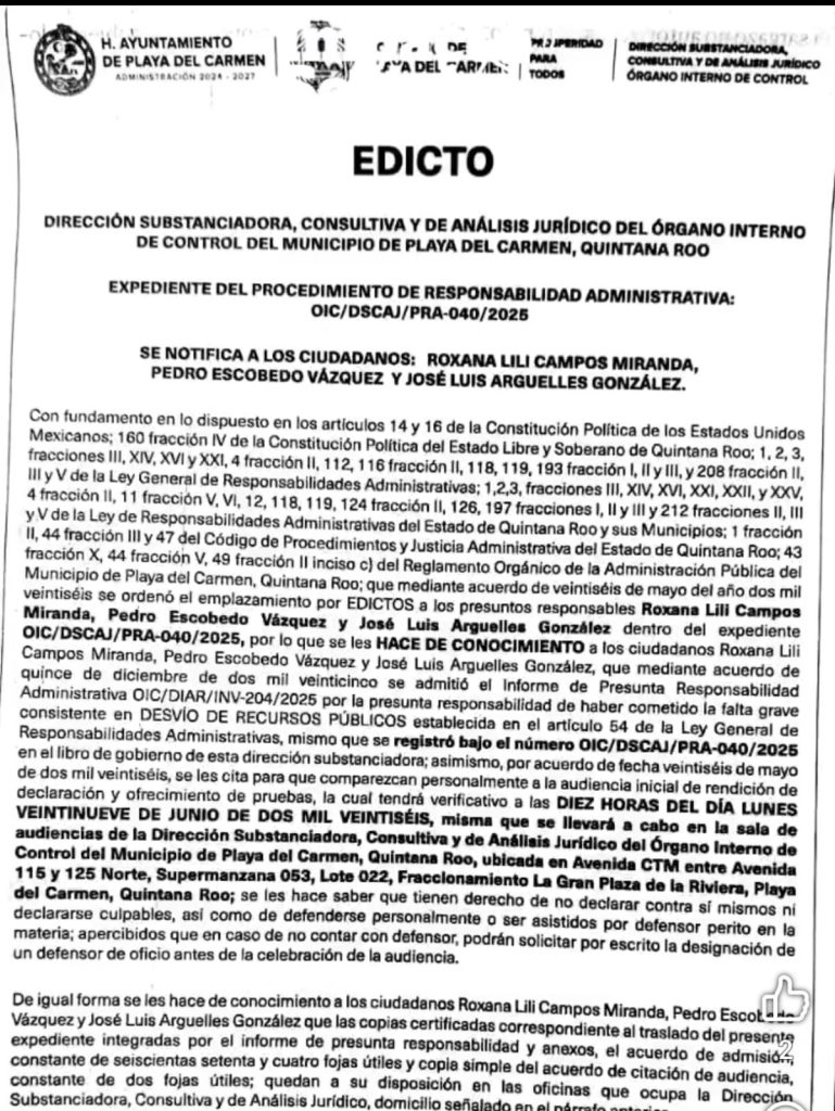 Cristina Alcérreca, titular del Órgano Interno de Control de Playa del Carmen, informó sobre el proceso para notificar a Lili Campos.