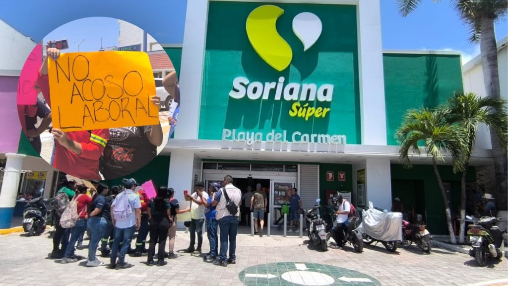 Proveedores protestan frente a un supermercado por abuso laboral en supermercados de Playa del Carmen.