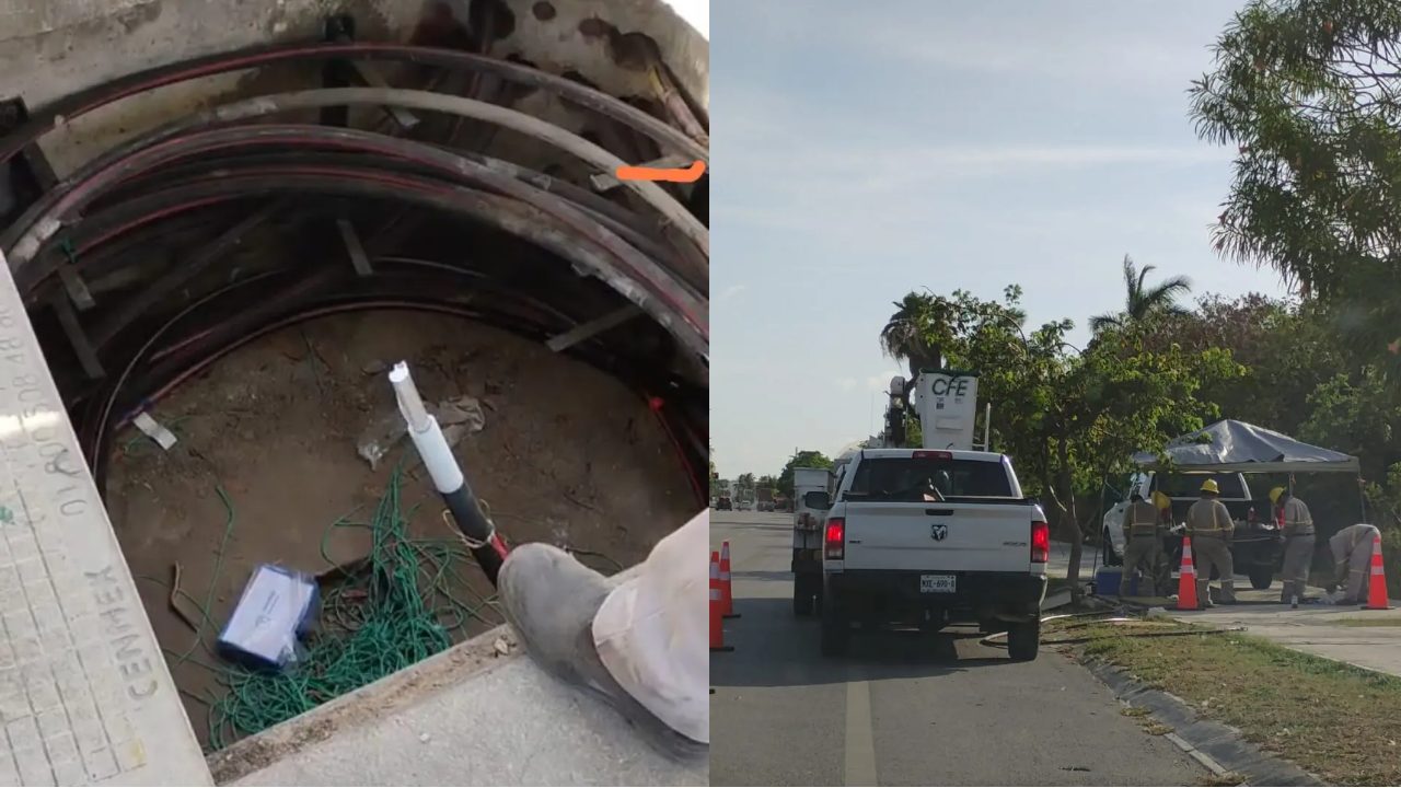 Así lucen los registros eléctricos destapados en Playa del Carmen, un riesgo constante para automovilistas en El Tintal.