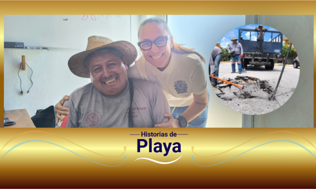 Huacho, trabajador de Servicios Públicos en Playa del Carmen, lleva más de 20 años dedicado al bacheo de calles.