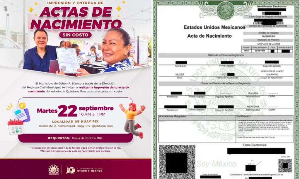Entregaran actas de nacimiento sin costo en Huay Pix el 22 de septiemb