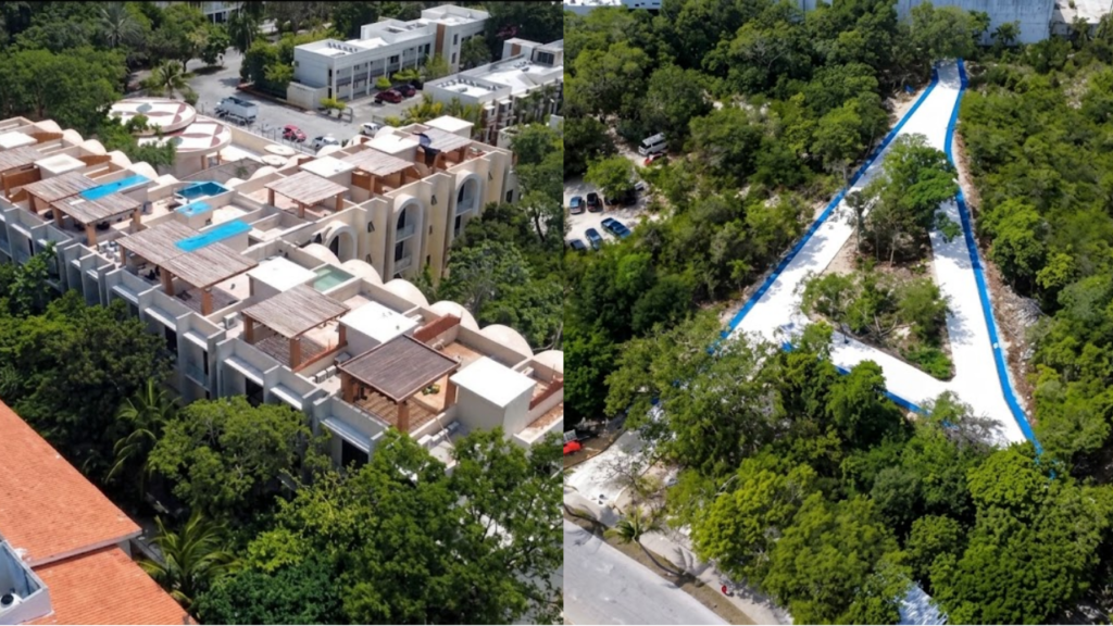 Desarrollos inmobiliarios clausurados en Playacar habrían continuado su construcción, según imágenes de dron.
