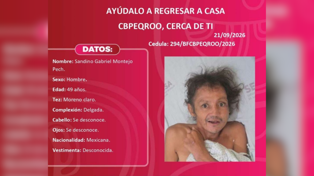 Sandino Gabriel Montejo Pech permanece hospitalizado en el IMSS-Bienestar de Playa del Carmen; buscan a sus familiares.
