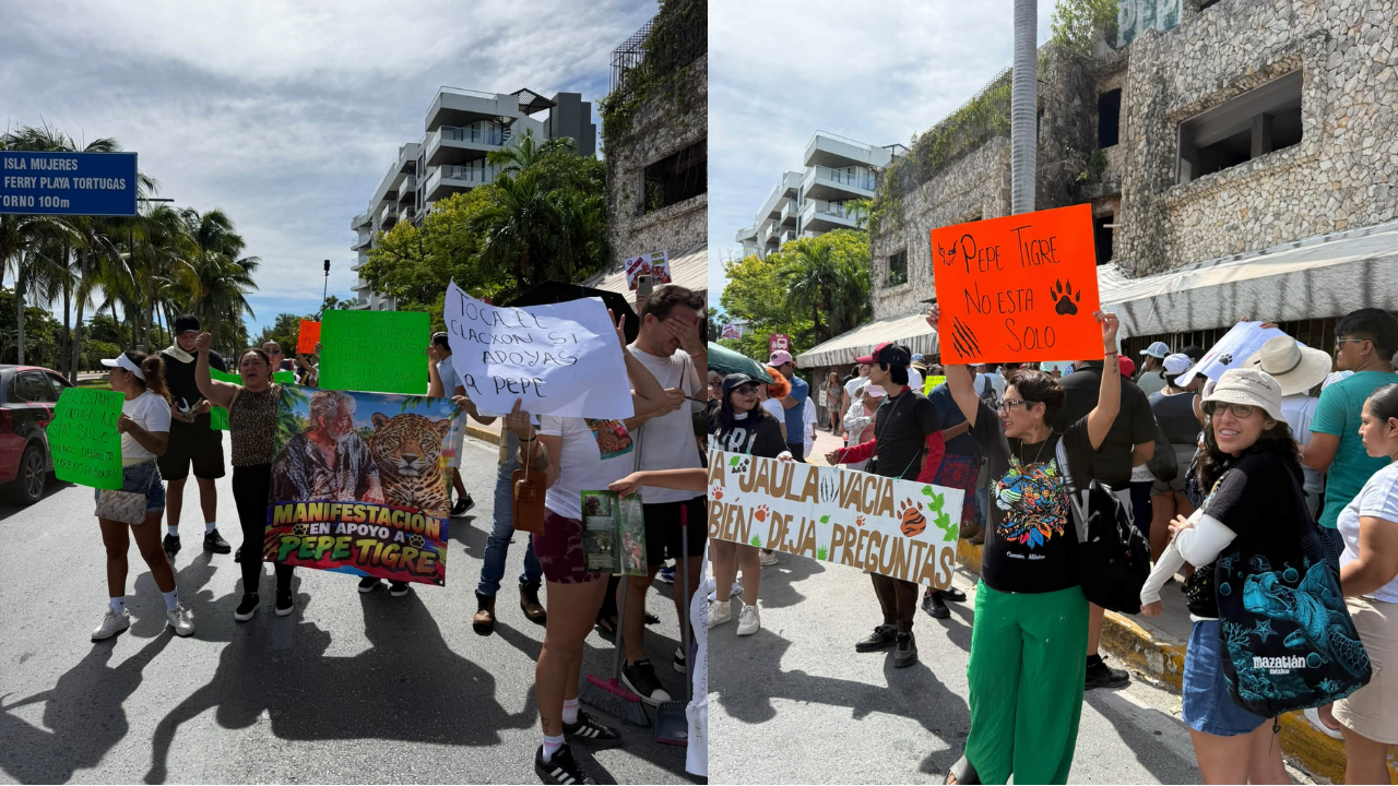 La manifestación a favor de Pepe Tigre en Cancún se realizó frente a su antiguo restaurante en la Zona Hotelera.