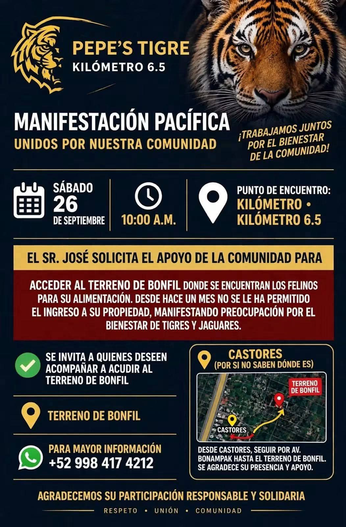 La manifestación a favor de Pepe Tigre en Cancún se realizó frente a su antiguo restaurante en la Zona Hotelera.