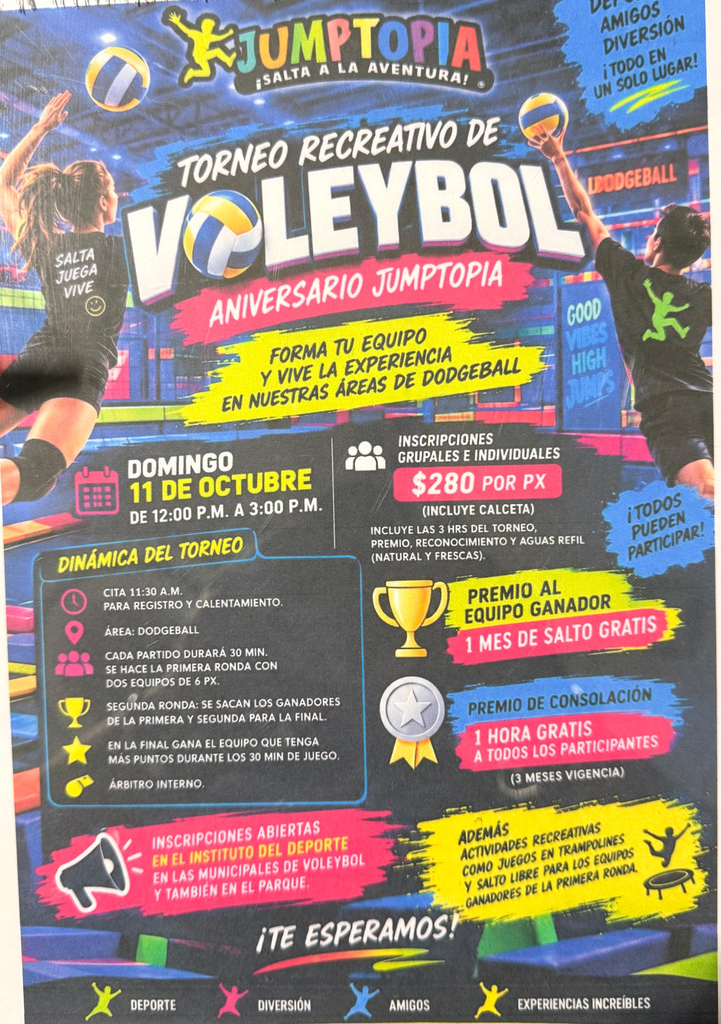 Jumtopia en Cancún será sede de su primer Torneo de Voleibol Recreativo el 11 de octubre.